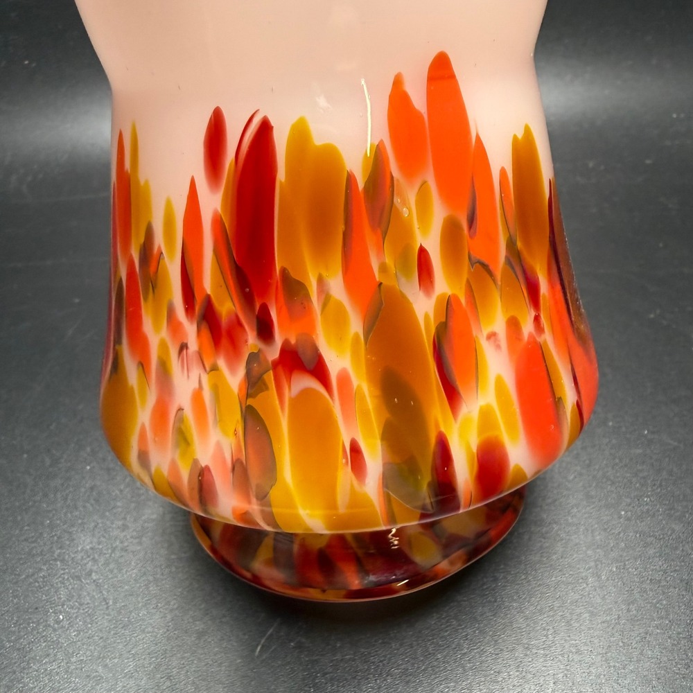 Vintage Czechoslovakia Spatter Glass Vase Pink Frosted Mid Century Art Glass - Picture 2 of 5